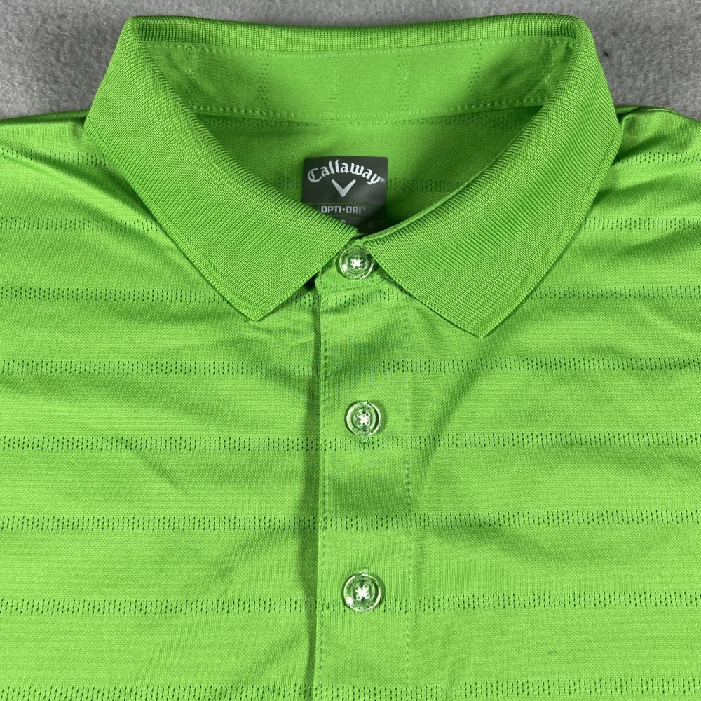 Callaway Polo Shirt Mens Large Neon OptiDri Golf Performance Stripe Short Sleeve